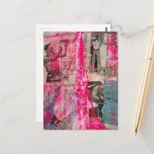 Retro Working Men Black White Pink Blue Postkarte (Vorderseite/Rückseite Beispiel)