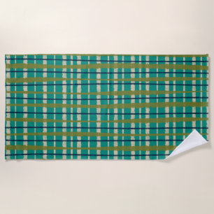 Retro Woven Picnic Kariertes Muster Aquamarine grü Strandtuch