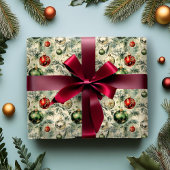 Retro Wrapping Paper Green and Red Ornaments Geschenkpapier