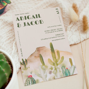 Retro-Wüste-Kaktus Arizona-Hochzeit in Urlaubsort Einladung