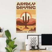Retro-Wüsten-Szene mit Kaktus Poster (Heimbüro)