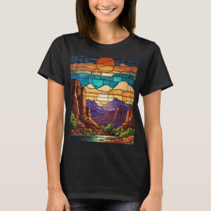 Retro-Wüsten-Szene Sedona Berge Glasmalerei T-Shirt
