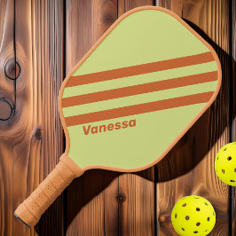 Retro Wüstenkaktus Drei Streifen mit Namen Pickleball Schläger