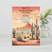 Retro-Wüstenkaktus Illustriert Hochzeit Einladung (Stehend Vorderseite)