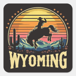 Retro Wyoming Cowboy Quadratischer Aufkleber