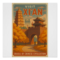 Retro Xi’an Travel Poster - Alte China Kunst, Dich