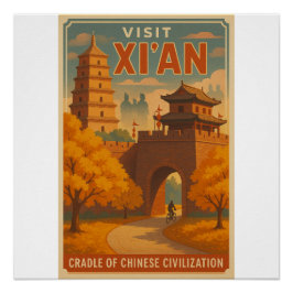 Retro Xi’an Travel Poster - Alte China Kunst, Dich