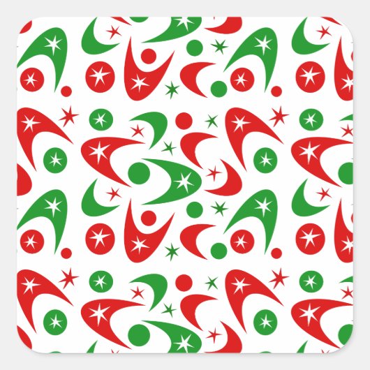 Retro Xmas Boomerangs Quadratischer Aufkleber (Vorderseite)
