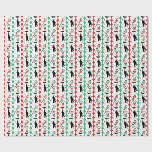 Retro Xmas Cat Strip Multi Geschenkpapier (Flach)