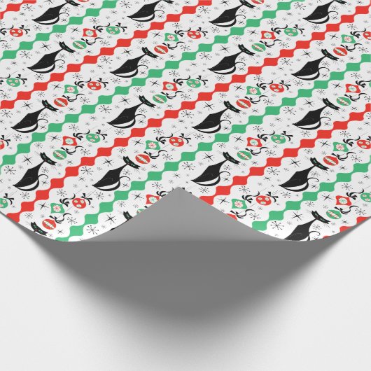 Retro Xmas Cat Strip Multi Geschenkpapier (Ecke)