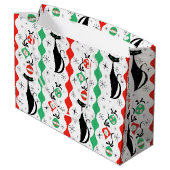 Retro Xmas Cat Strip Multi Große Geschenktüte (Rückseite Schrägansicht)