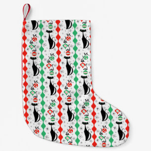 Retro Xmas Cat Stripe Multi 1-seitig Kleiner Weihnachtsstrumpf