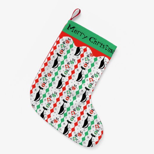 Retro Xmas Cat Stripe Multi Frohe Weihnachten 1 Se Kleiner Weihnachtsstrumpf (Vorderansicht (hängend))