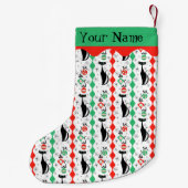 Retro Xmas Cat Stripe Multi Name 2-seitig Kleiner Weihnachtsstrumpf (Rückseite)