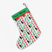 Retro Xmas Cat Stripe Multi Name 2-seitig Kleiner Weihnachtsstrumpf (Rückseite (Hängend))