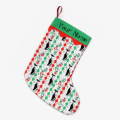 Retro Xmas Cat Stripe Multi Name 2-seitig Kleiner Weihnachtsstrumpf (Vorderansicht (hängend))