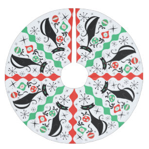 Retro Xmas Cat Stripe Tree Rock Polyester Weihnachtsbaumdecke