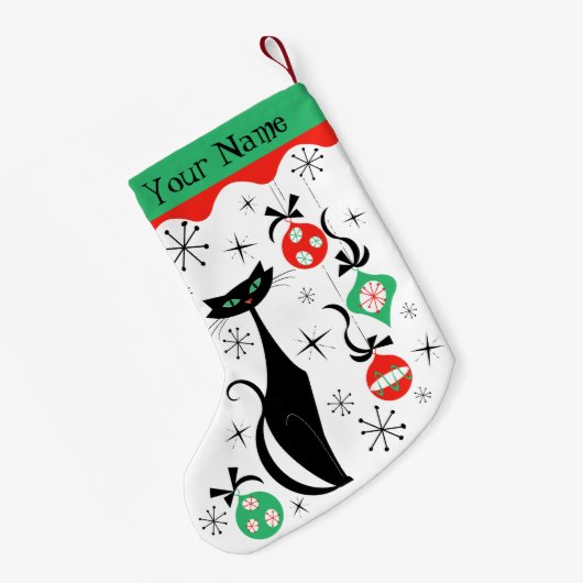 Retro Xmas Katzenname 2-seitig Kleiner Weihnachtsstrumpf (Rückseite (Hängend))