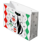 Retro Xmas Katzenstrichname Große Geschenktüte (Vorderseite Schrägansicht)