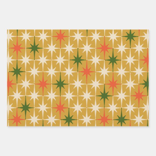 Retro Xmas Mittelalter Moderne Stars Olive Geschenkpapier Set (Vorderseite 3)