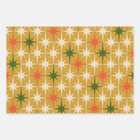 Retro Xmas Mittelalter Moderne Stars Olive Geschenkpapier Set (Vorderseite)