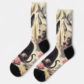 Retro Xoloitzcuintle Nahtlose Illustration Socken (Linkes Detail)