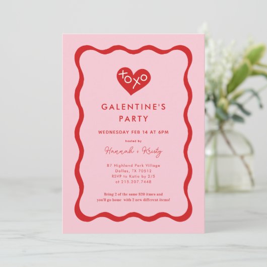 Retro XOXO Galentine's Day Party Einladung (Stehend Vorderseite)