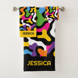 Retro y2k Ästhetische Abstrakte Wirbel Farbname Badhandtuch Set