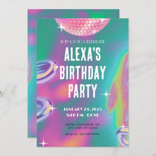 Retro y2k Geburtstagsfeier Einladung (Vorne/Hinten)