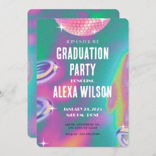 Retro y2k Graduierungsparty Einladung (Vorne/Hinten)