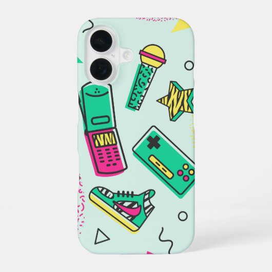 Retro Y2K Memphis Tech Pop iPhone 16 Hülle (Rückseite)