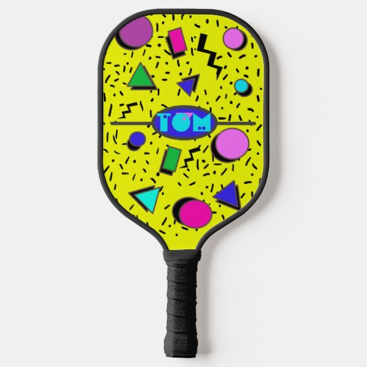 Retro Yellow 80er Memphis Abstrakt Style Pickleball Schläger (Rückseite)