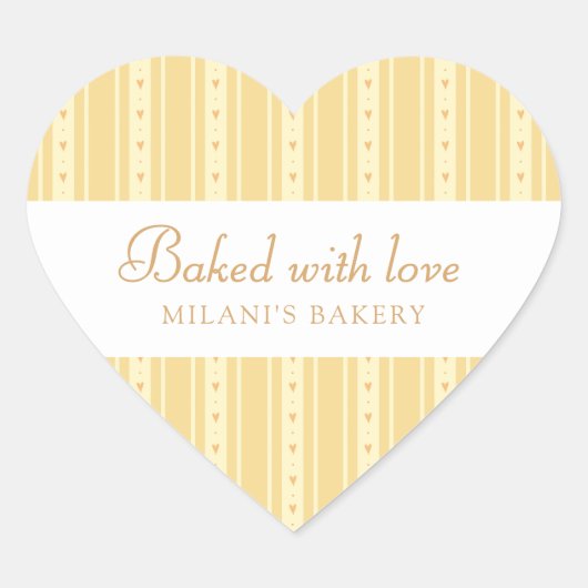 Retro Yellow And Orange Heart Stripes Bakery Herz-Aufkleber (Vorderseite)
