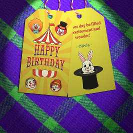Retro Yellow Big Top Circus Cartoon Geschenkmarke Geschenkanhänger