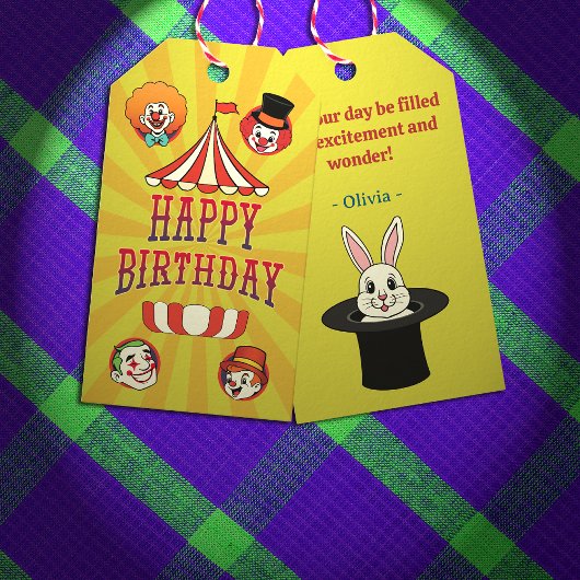 Retro Yellow Big Top Circus Cartoon Geschenkmarke Geschenkanhänger