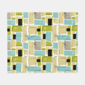 Retro Yellow Blue Abstrakt Squares Mitte Jahrhunde Fleecedecke (Vorderseite (Horizontal))