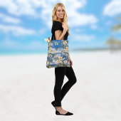 Retro Yellow Blue Floral n Tropical Palms Initial  Tasche