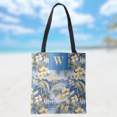 Retro Yellow Blue Floral n Tropical Palms Initial  Tasche