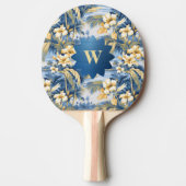 Retro Yellow Blue Floral n Tropical Palms Initial Tischtennis Schläger (Vorderseite)