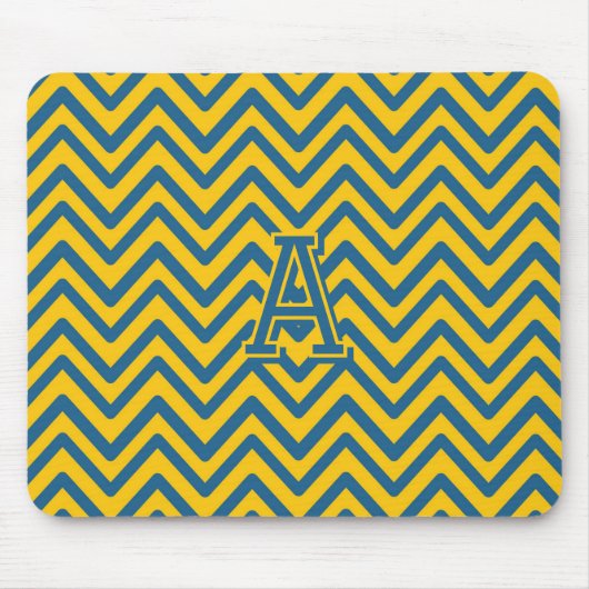 Retro Yellow Blue Zickzack Modernes Design Mousepad (Vorne)