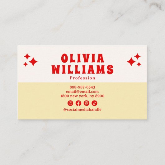 Retro Yellow Bold Groovy Checkered Funky Trendy Visitenkarte (Rückseite)