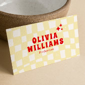 Retro Yellow Bold Groovy Checkered Funky Trendy Visitenkarte