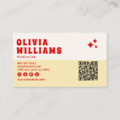 Retro Yellow Bold Groovy Checkered QR Code Visitenkarte (Rückseite)