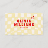 Retro Yellow Bold Groovy Checkered QR Code Visitenkarte (Vorderseite)