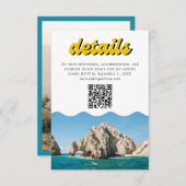 Retro Yellow Cabo Wedding Details QR Code Begleitkarte (Vorne/Hinten)