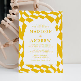 Retro Yellow Checkerboard Wedding Einladung