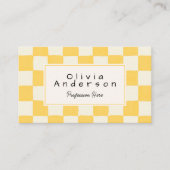 Retro yellow Cream Wavy Checkered Pastel QR Code Visitenkarte (Vorderseite)
