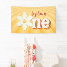 Retro Yellow Daisy Erster Geburtstagsbanner | Groo Banner