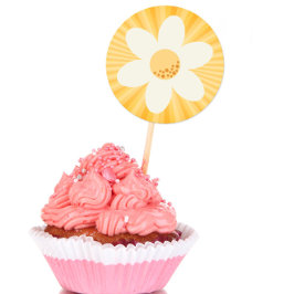 Retro Yellow Daisy Geburtstagsticker | Little Miss Runder Aufkleber