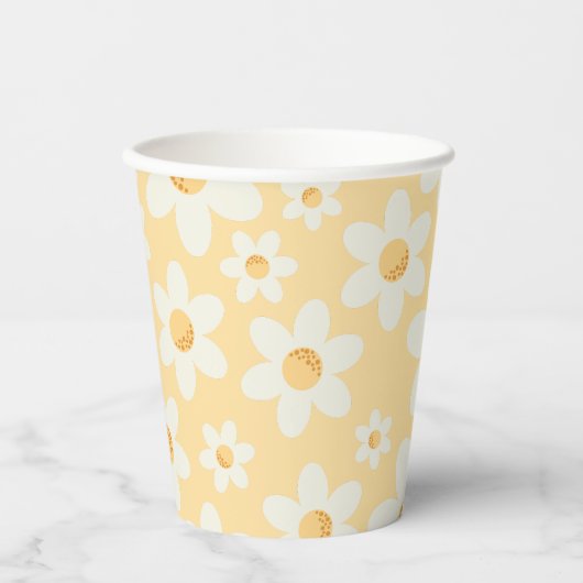 Retro Yellow Daisy Paper Cup | Groovy Boho Birthda Pappbecher (Vorderseite)